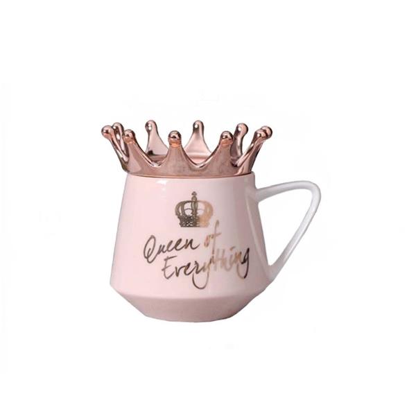 Imagem de Caneca de café Nordic Wind Pink Crown Ceramic 300mL com colher