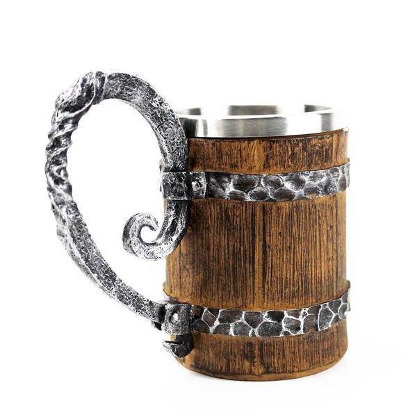 Imagem de Caneca de cerveja Wokex Wood Imitation Barrel em aço inoxidável 450ml