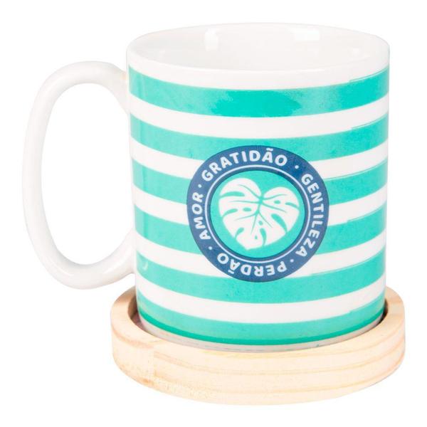 Imagem de Caneca de cha com base madeira - vibe boa - UATT