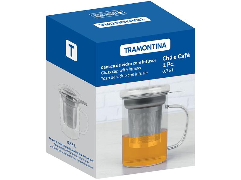 Imagem de Caneca de Chá e Café de Vidro com Tampa com Infusor 350ml Tramontina 61762040