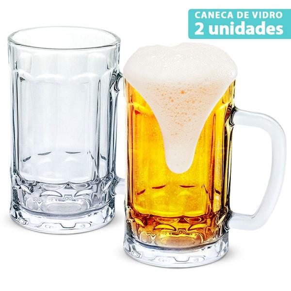 Imagem de Caneca De Chopp Cerveja Vidro 2 Unidades 400 ml Reforçada Grande Inglesa Copo Transparente