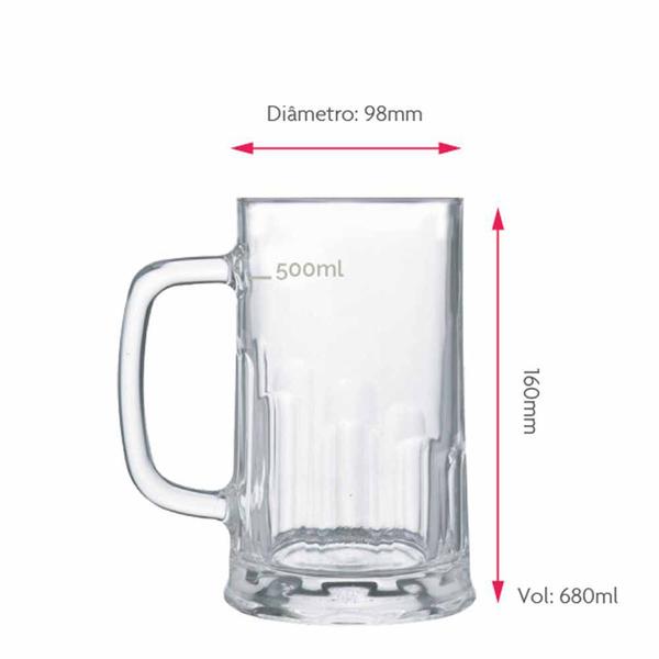 Imagem de Caneca de Chopp de Vidro Cerveja Tudor M 680ml 6 Pcs