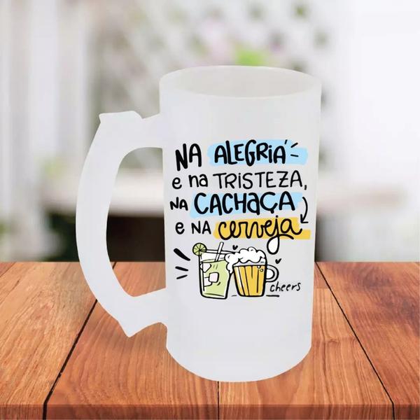 Imagem de Caneca De Chopp Jateada Personalizada Casal Na Alegria Na Tristeza Na Cachaça E Na Cerveja Choppada