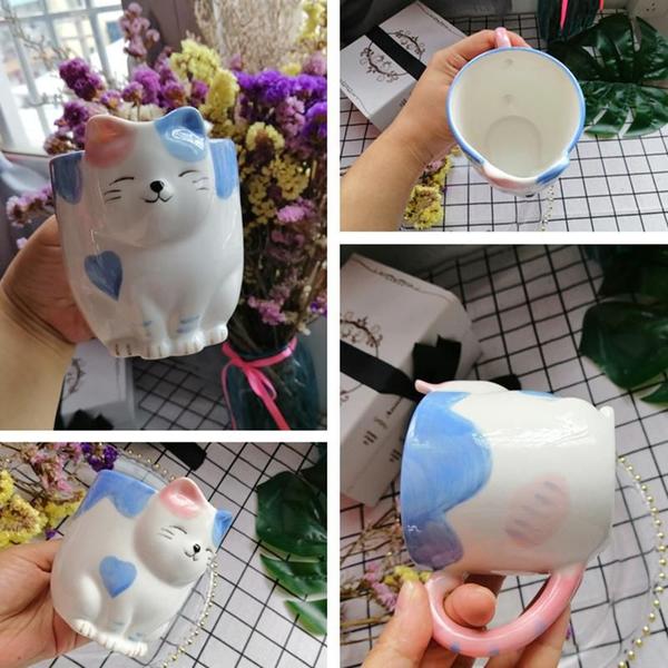 Imagem de Caneca de gato original xícara de café de cerâmica japonesa fofa infantil