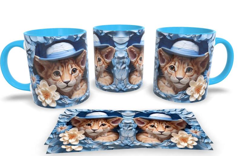 Imagem de Caneca de Porcelana Azul Personalizada Coleção Animal em 3D