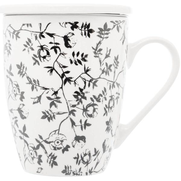 Imagem de Caneca de Porcelana com Tampa e Filtro Lyor Xícara de Chá 310ml Super White Tiny Flowers