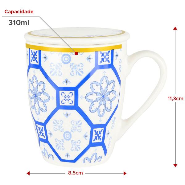 Imagem de Caneca de Porcelana com Tampa e Infusor para Chá 310ml