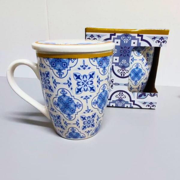 Imagem de Caneca de Porcelana Decorada 310ml Lisboa Tampa Filtro Inox