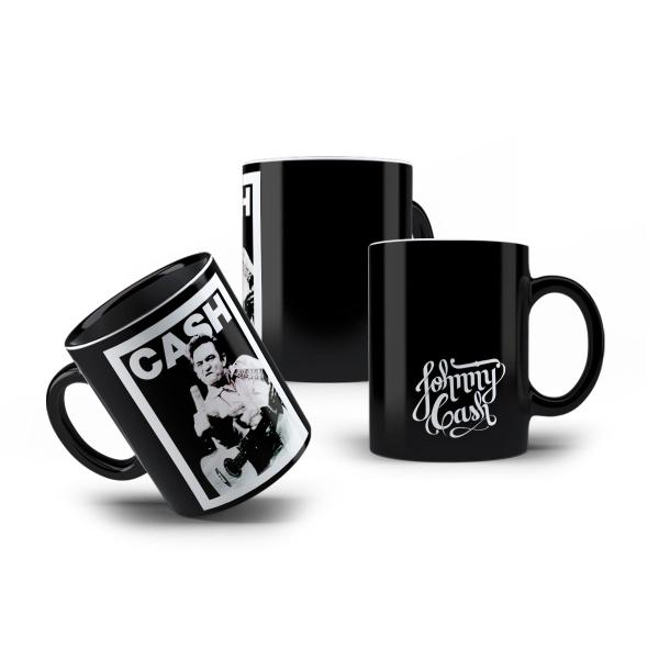 Imagem de Caneca de Porcelana Preta Banda Johnny Cash Clássicos Rock