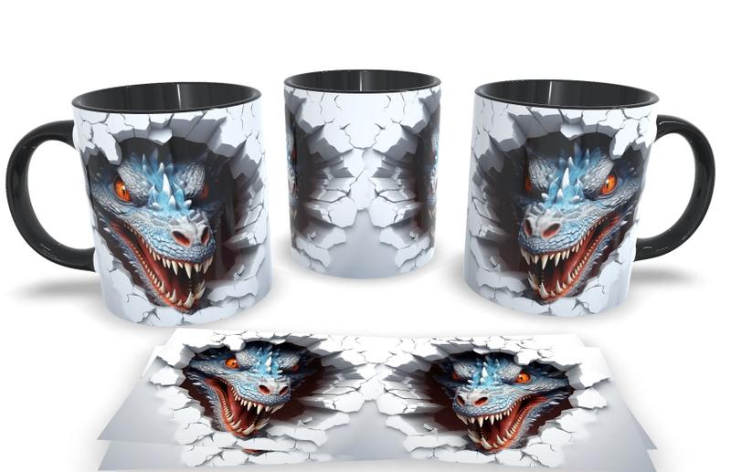 Imagem de Caneca de Porcelana Preta e Amarela Personalizada Arte Espelhadas em 3D