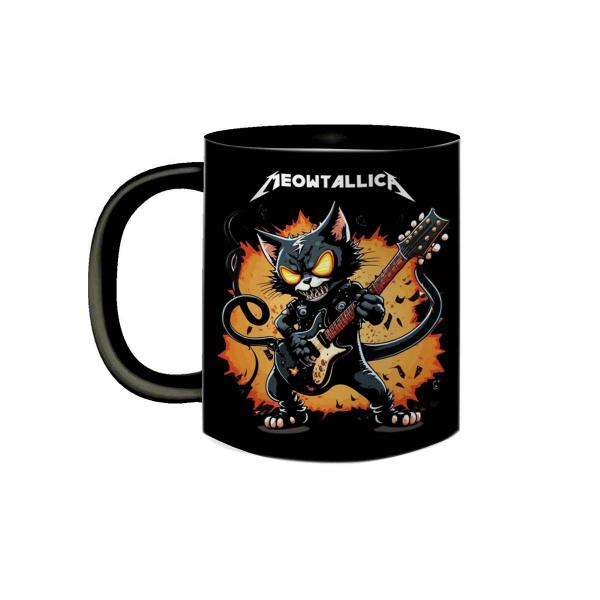 Imagem de Caneca de Porcelana Preta Gatinho Meowtallica Rock Metal