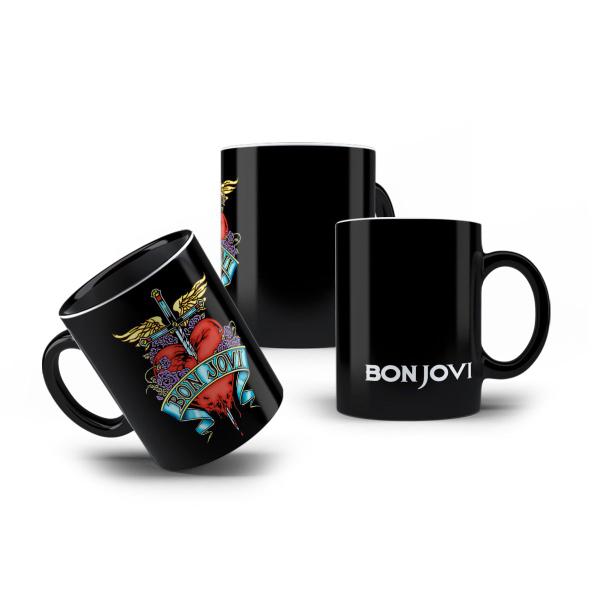 Imagem de Caneca de Porcelana Preta Jon Bon Jovi Rock Clássico Anos 80