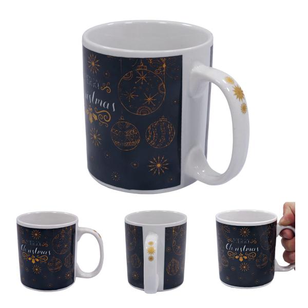 Imagem de Caneca de Porcelana Preta Natal Merry Christmas Enfeites Amarelos 320ml - Wp Connect