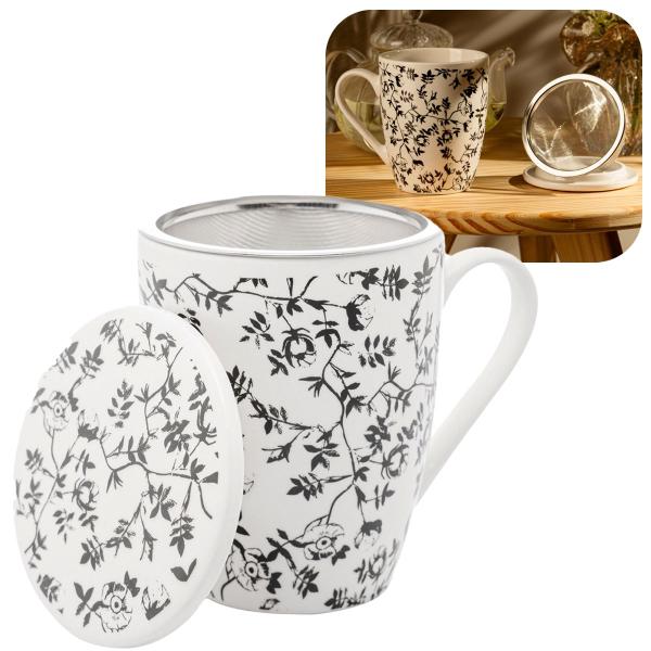 Imagem de Caneca De Porcelana Super White Com Tampa E Infusor Tiny Flowers 310ml Lyor