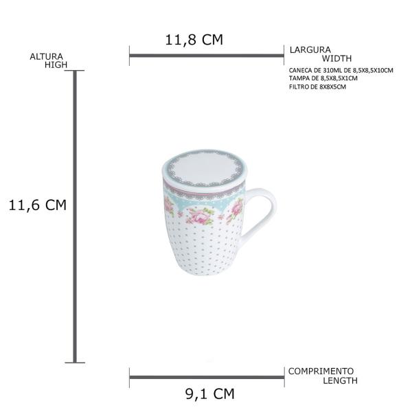 Imagem de Caneca de porcelana White c/tampa e filtro verde/branca 310ml