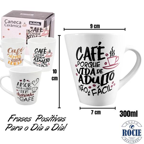 Imagem de Caneca De Porcelana Xícara Café Frases Positavas Engraçadas Felizes Motivacionais 300ml Branca Wincy