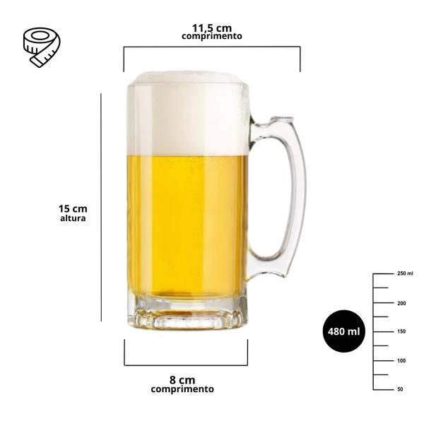 Imagem de Caneca De Vidro Chopp Cerveja Bebida Design Robusto 480ml Clássico Bar Restaurante