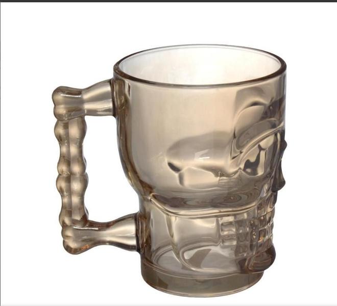 Imagem de Caneca De Vidro Decorativa Caveira Crânio Âmbar 500Ml