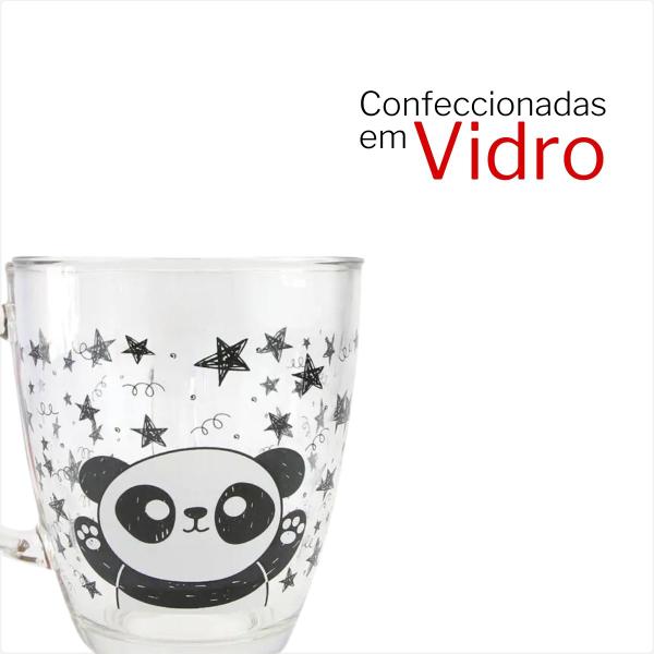 Imagem de Caneca de Vidro Estampada Funny 350ml Decoradas Com Pires de Bambu