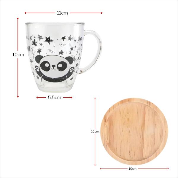 Imagem de Caneca de Vidro Estampada Funny 350ml Decoradas Com Pires de Bambu