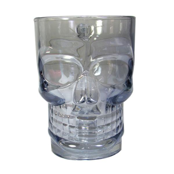 Imagem de Caneca de vidro para chopp e cerveja caveira rock style azul 500 ml