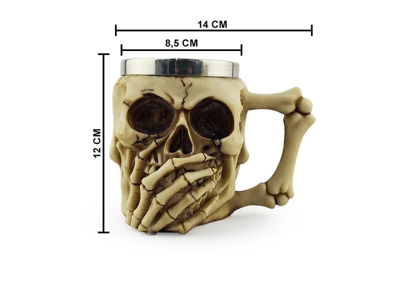 Imagem de Caneca Decorativa Caveira Não Fale Chopp Cerveja 450ml Colecionável Metal e Resina