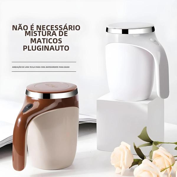 Imagem de Caneca Elétrica Portátil Recarregável com Misturador Automático de Café - Aço Inoxidável