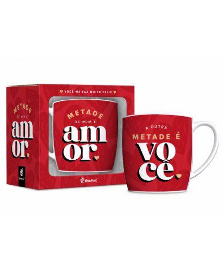Caneca em Porcelana Metade de Mim é Você 360ml - BrasFoot Imagem de Caneca em Porcelana Metade de Mim é Você 360ml - BrasFoot