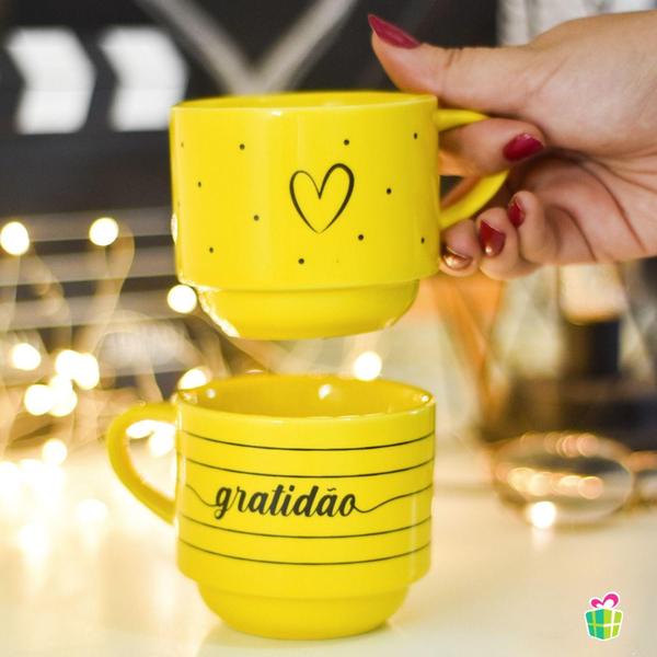 Imagem de Caneca empilhada dupla 210ml frase uma dose de cafe gratidao - Brasfoot Presentes