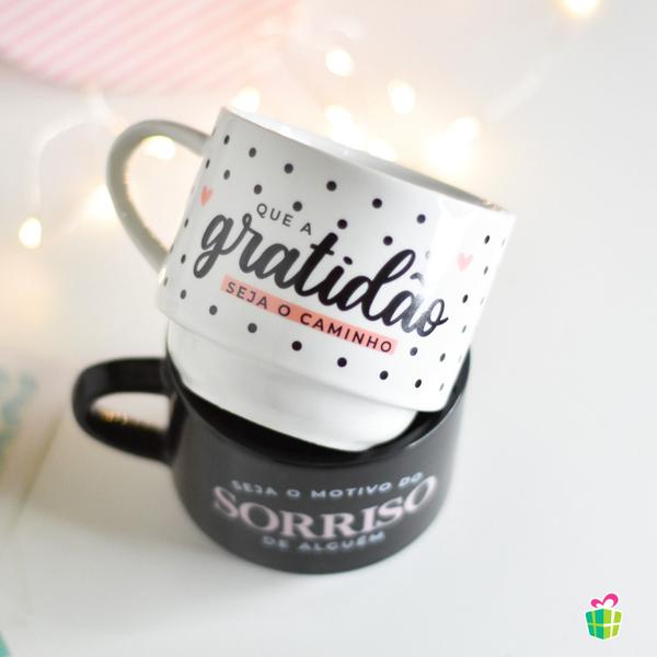 Imagem de Caneca empilhada dupla 210ml frases seja o motivo do sorriso