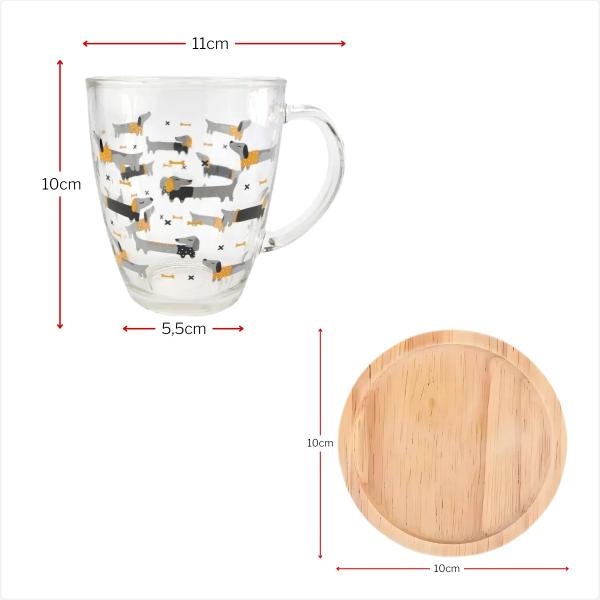 Imagem de Caneca Funny 350ml Em Vidro Estampada Com Pires Em Bambu