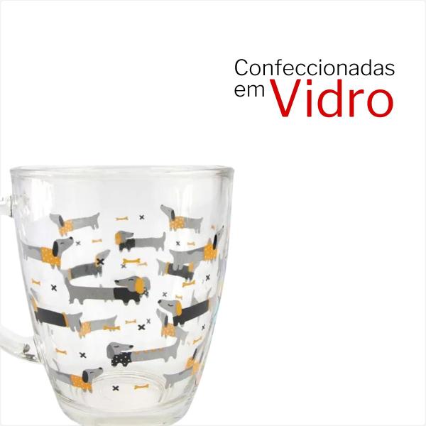 Imagem de Caneca Funny 350ml Em Vidro Estampada Com Pires Em Bambu