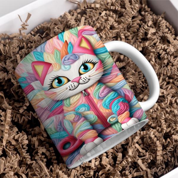 Imagem de Caneca Gato Colorido de Porcelana 325 ML Para Presente