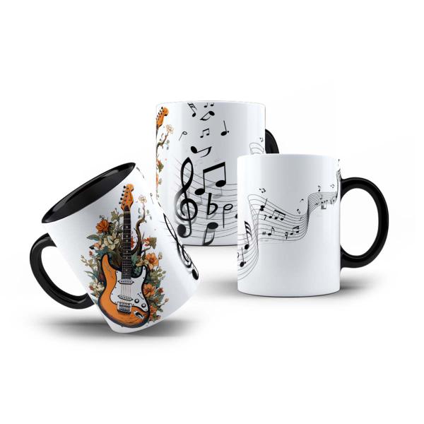 Imagem de Caneca Guitarra Música Flores Presente Decoração Músico