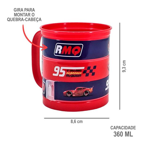 Imagem de Caneca Infantil Carros Divertida 360ml Caneca Quebra-Cabeça Plasútil