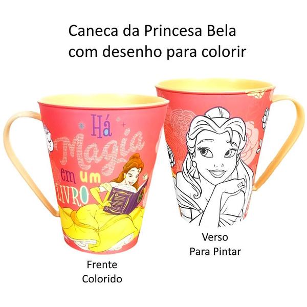 Imagem de Caneca Infantil Princesa a Bela e a Fera Plasútil 360ml com Alça