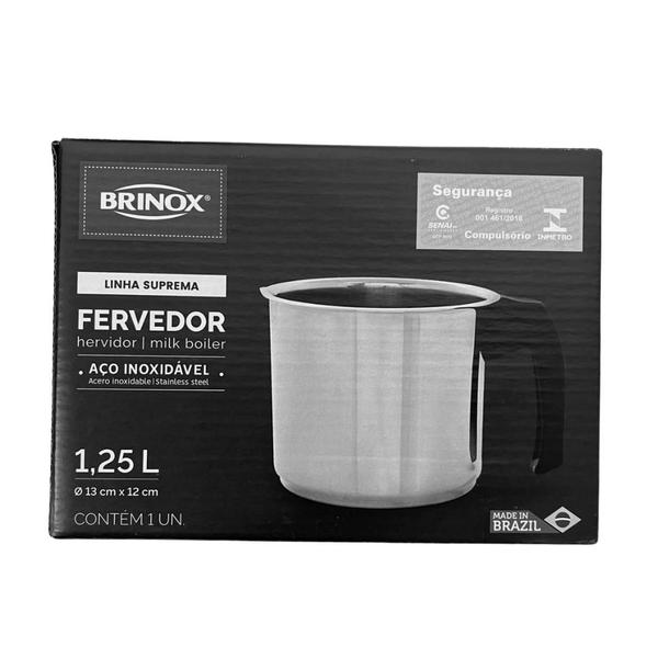 Imagem de Caneca Leiteira Fervedor Cooktop Fogão Indução Aço Inox 1,25 Litros Brinox 12cm