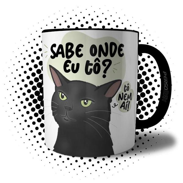 Imagem de Caneca Meme Gato Preto Debochado Olhando Torto Tô Nem Aí - Xícara Engraçada Divertida