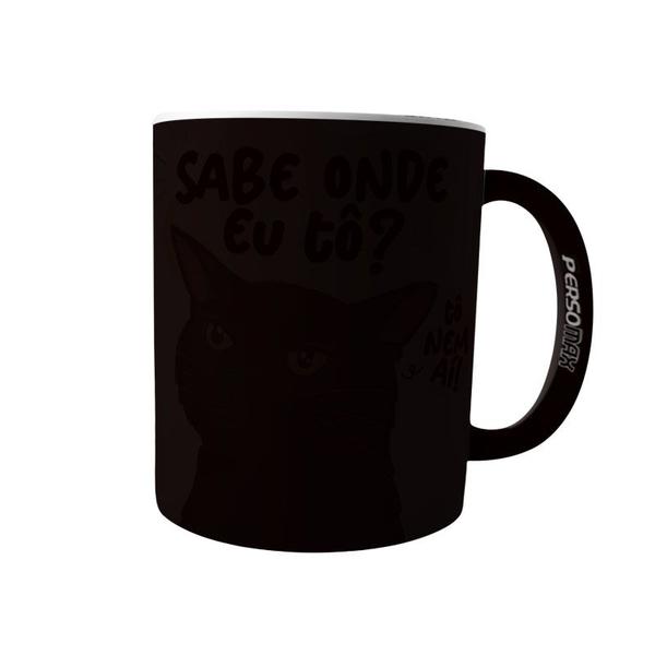 Imagem de Caneca Meme Gato Preto Debochado Olhando Torto Tô Nem Aí - Xícara Engraçada Divertida