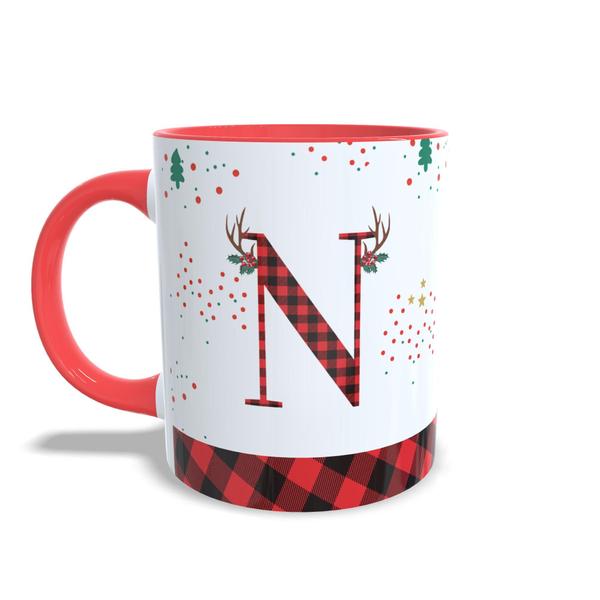 Imagem de Caneca Natalina Alfabeto Xadrez Com Nome 