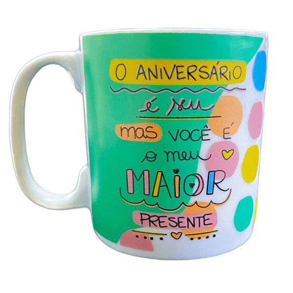 Imagem de Caneca Para Aniversário Porcelana Novidade 310 Ml 3 Modelos Aniversariante Xícara Café