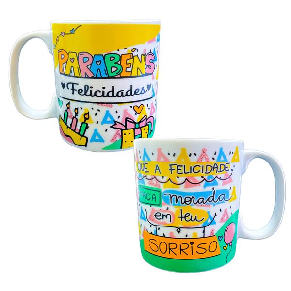 Imagem de Caneca Para Aniversário Porcelana Novidade 310 Ml 3 Modelos Aniversariante Xícara Café