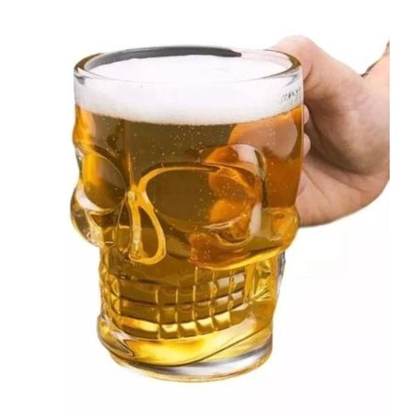 Imagem de Caneca Para Cerveja Caveira Skull Vidro 380Ml Chopp