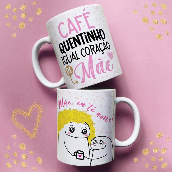 Imagem de Caneca porcelana flork café quentinho igual coração de mãe, mãe eu te amo 325 ml