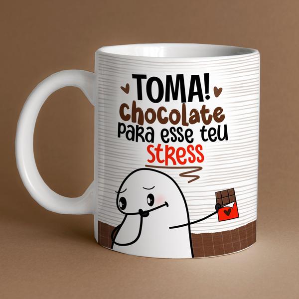 Imagem de Caneca Porcelana Flork Páscoa Toma chocolate para esse teu stress 325 ml