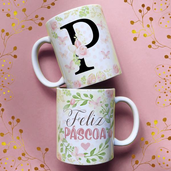 Imagem de Caneca porcelana letra p feliz pascoa 325 ml