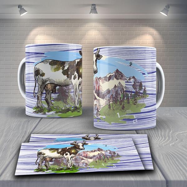 Imagem de Caneca Porcelana Presente 325ml Tema Paisagem Vaca