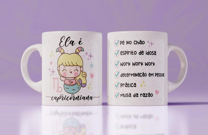 Imagem de Caneca porcelana signos cute capricorniana 325ml