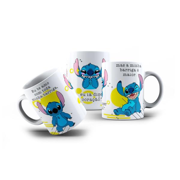 Imagem de Caneca Porcelana Stitch Te Amo do Tamanho da Minha Barriga