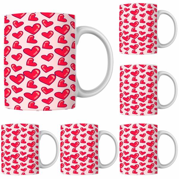 Imagem de Caneca Porcelana Xícara Café  Corações Vermelhos Kit 4 Unid